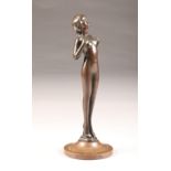 Art Nouveau bronze nude lady figure, unmarked and unsigned, height 30.5cm
