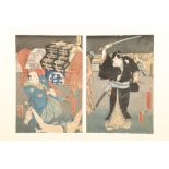 Toyokuni III Framed Japanese woodblock print - diptych signature on the plate,1852, 30cm x 24cm (