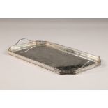 George V silver twin handled tray, rectangular form with gallery rim, assay marked London 1913 by