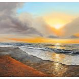 Ben Goymour (British Born 1985) ARR Framed oil on canvas 'Seascape At Sunset' 40cm x 40cm