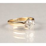 Ladies diamond solitaire ring, one carat diamond set on 18 carat yellow gold ring size P