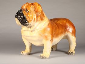 Lifesize hand painted ceramic figure of a Bulldog, circa 1920's standing alert (minor repair and