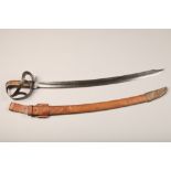 Dutch Hembrug short sword. The blade stamped Hembrug with leather scabbard, basket hilt with