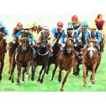 R. Rawlings (British 20th Century) Framed oil on canvas, signed Horse Racing 59cm x 76cm