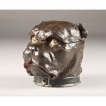 19th Century continental pottery tobacco jar and cover, in the form of a pug/bulldog head, height