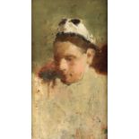 William Kennedy (Glasgow Boy) Framed oil on cigar box lid, unsigned 'Study of Lady' 19cm X 11cm