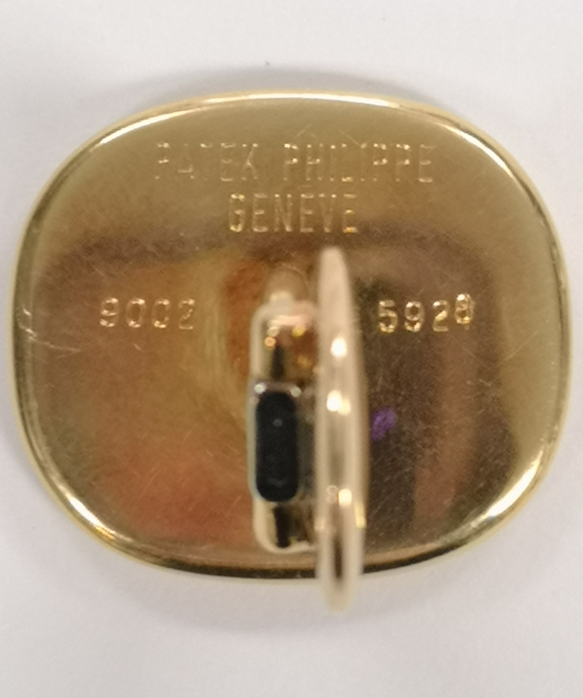 Boxed pair of Patek Philippe 18 carat gold cuff links, dark blue facias to match watch dial, - Image 5 of 6