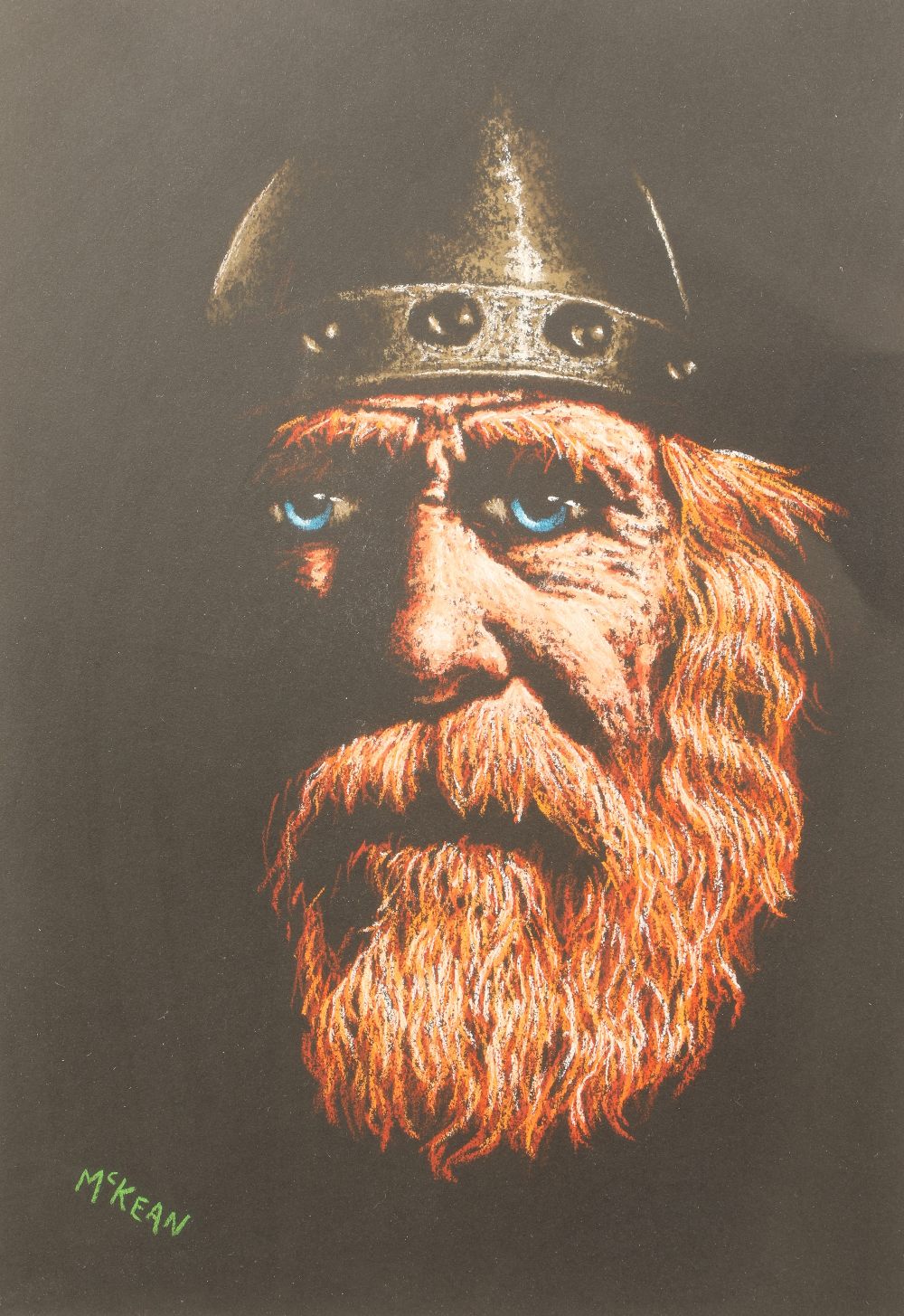 Graham McKean (Scottish Born 1962) ARR Framed pastel on paper, signed 'Portrait of a Viking' 28cm