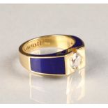 Korloff 18 carat gold diamond ring 0.5 carat diamond set on 18 carat yellow gold, set with blue