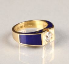 Korloff 18 carat gold diamond ring 0.5 carat diamond set on 18 carat yellow gold, set with blue