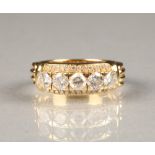 Ladies five stone diamond ring, five 0.2 carat brilliant cut diamonds with a row of small diamonds