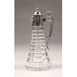 Silver topped cut crystal claret jug, assay marked Sheffield 1975 by Roberts & Belk Ltd, height