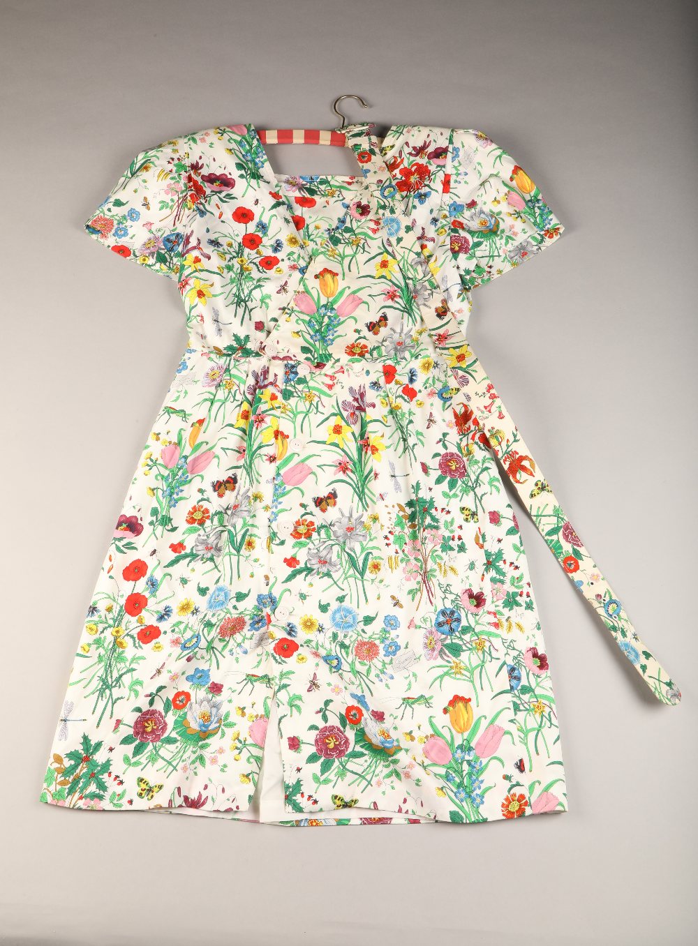 Vintage Gucci Cotton Tea dress and belt ( size 46) with a Bessi 1970s Silk dress with Angel