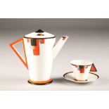 Shelley Art Deco part coffee set, in the mode pattern circa 1930's comprising of coffee pot, sugar