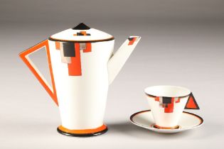 Shelley Art Deco part coffee set, in the mode pattern circa 1930's comprising of coffee pot, sugar