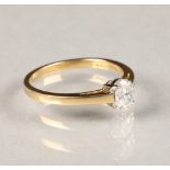 Ladies 18 carat gold diamond solitaire ring set with a 0.5 carat oval brilliant cut diamond ring