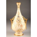 19th century Royal Worcester blush ware vase, decorated with gilt foliage and hand painted