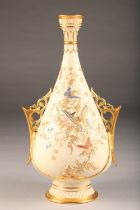 19th century Royal Worcester blush ware vase, decorated with gilt foliage and hand painted