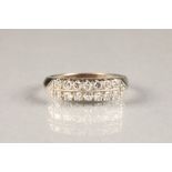 Ladies 14 carat white gold diamond ring set with two rows of seven small diamonds ring size P,