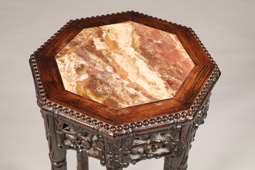 Cylinder carved hardwood Jardiniere stand, octagonal top with rouge marble inset, carved and pierced - Image 2 of 3