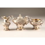 Victorian three piece silver tea service comprising of a teapot, sugar bowl and cream jug, with