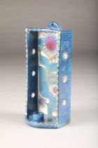 Royal Copenhagen ceramic wall sconce, rectangular form, decorated in blue stylised flowers, N'455/