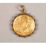 1897 Queen Victoria gold medal, diamond jubilee Victoria in a pendant mount, weight 22.5g