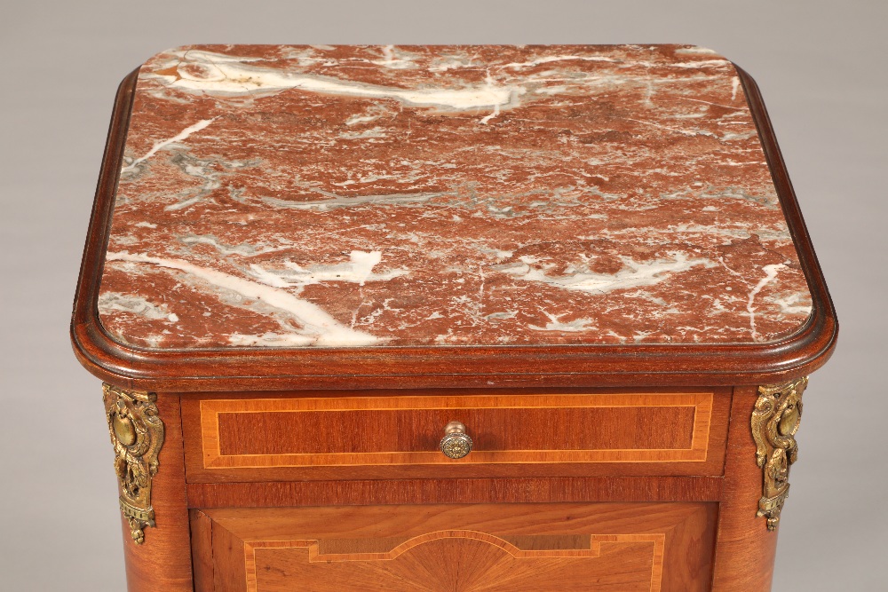 French style rouge marble topped kingwood pot cupboard with applied gilt metal mounts, raised on - Image 2 of 4