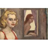 Clifford Hall (British 1904-1973) ARR Framed oil on board Girls Study Antwerp, Belgium 22cm x 34cm