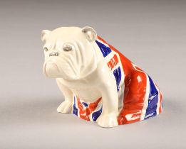 Royal Doulton bone china figure of seated bulldog draped with a Union Jack, height 10cm