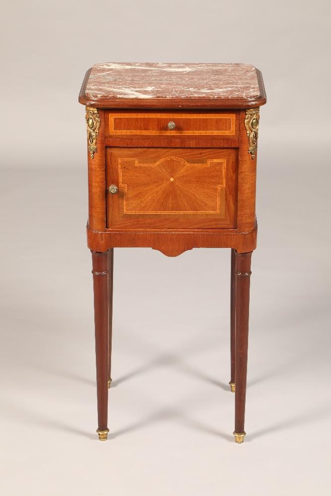 French style rouge marble topped kingwood pot cupboard with applied gilt metal mounts, raised on - Image 3 of 4