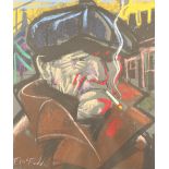 Frank McFadden (Scottish Born 1972) ARR Framed pastel on paper, signed 'Man with Cap' 20cm X 20cm