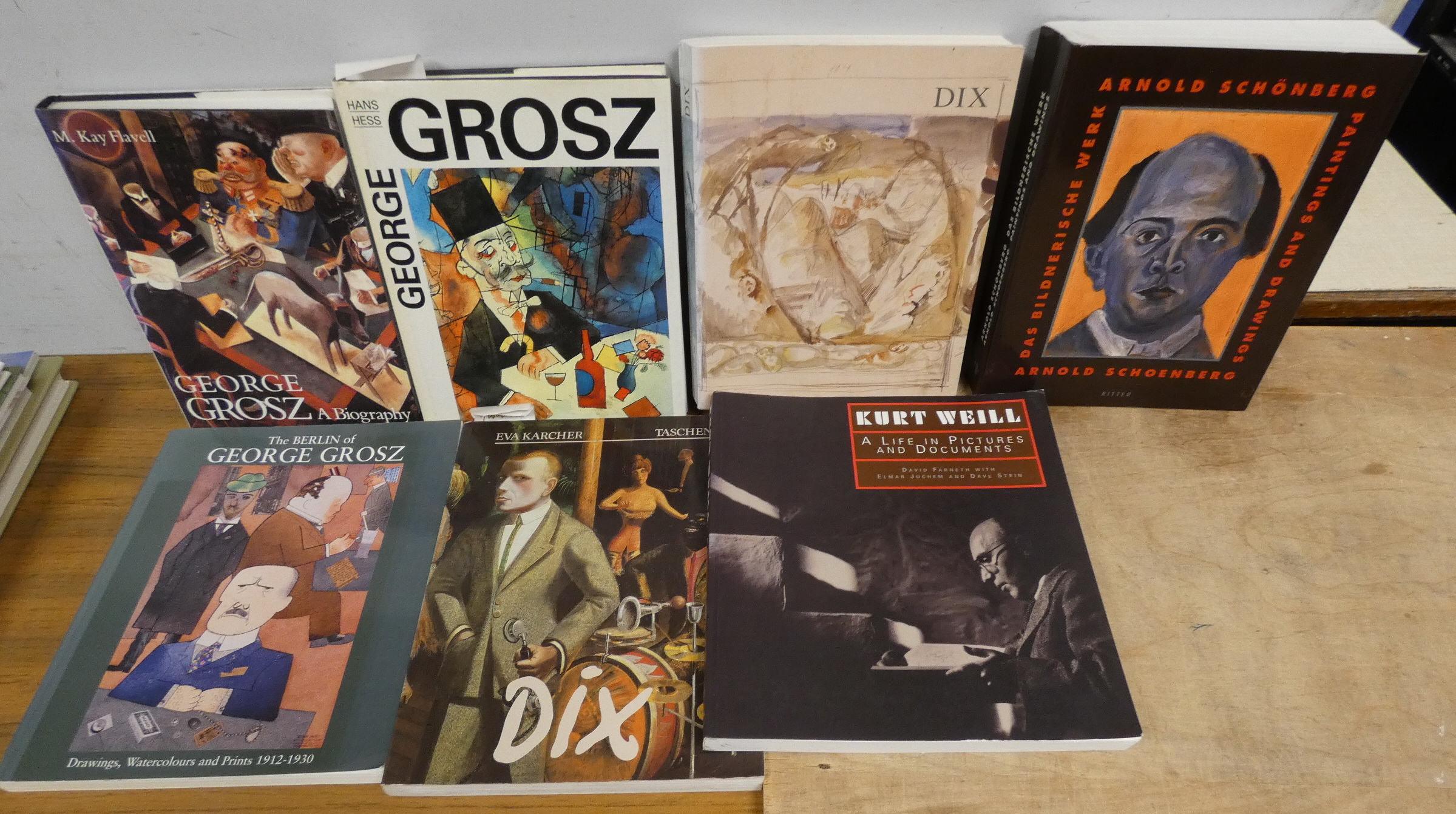 Art Reference.  7 various illus. vols. ref. George Grosz, Otto Dix, Arnold Schonberg & Kurt Weill.