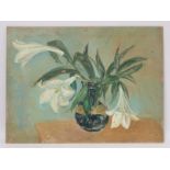 Stella Steyn (Irish 1907-1987) Still life of Longiflorum lilies in a blue vase Oil on board,