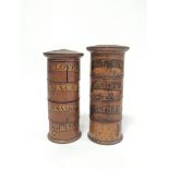 19th century boxwood treen spice tower, the cylindrical tower in four sections with satinwood labels