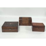 Victorian walnut marquetry domed tea caddy, 15cm x 25cm x 14cm, with a Victorian rosewood sewing