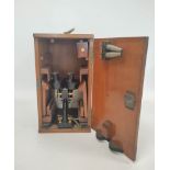 Early 20th century microscope with double lens, Charles Perry, London, stamped twice for maker and