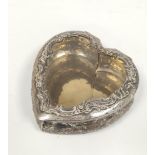 Continental silver bijouterie box of heart shape with glazed lid, import marks, 1896, 284g gross.