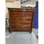 19th century mahogany secretaire column chest, the upper drawer with triple fall front enclosing