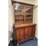 19th century mahogany bookcase on chiffonier base, the Regency style bookcase with two glazed