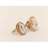 Two cameo rings, in 9ct gold, 8.4g gross.