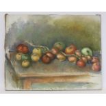 Stella Steyn (Irish 1907-1987) Still life of apples and onions Oil on canvas, unframed 56cm x 71cm