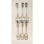 Set of six silver fiddle pattern dessert spoons, crested, 1903, 306g.