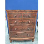 Victorian mahogany bow front chest of drawers, with two short drawers above three long drawers, with