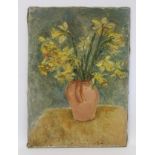 Stella Steyn (Irish 1907-1987) Still life of daffodils in a terracotta jug Oil on canvas, unframed