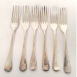 Set of six plain silver dessert forks, Sheffield 1922, 322g.
