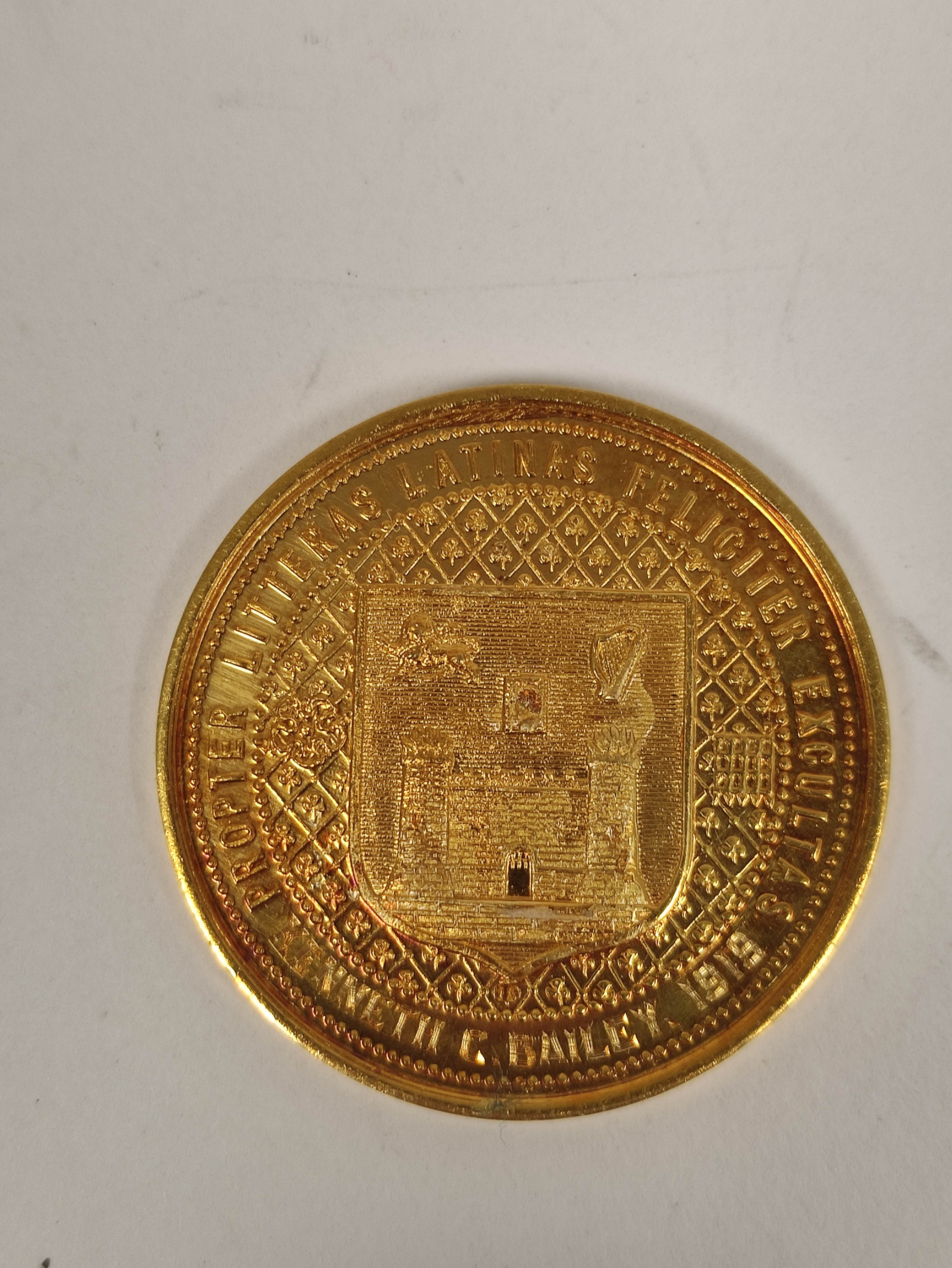 Gold medal, Trinity College Dublin, possibly 15ct, 31g. - Image 2 of 3