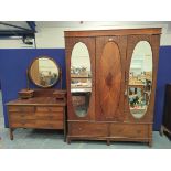 Chippendale revival mahogany two piece bedroom suite comprising a two door mirrored wardrobe with