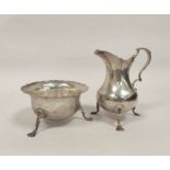 Silver sugar bowl with cut edge and the matching cream jug, Chester, 1912, 226g.  (2)