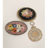 Victorian micro mosaic brooch, with a spray of flowers in gilt metal, a similar more modern